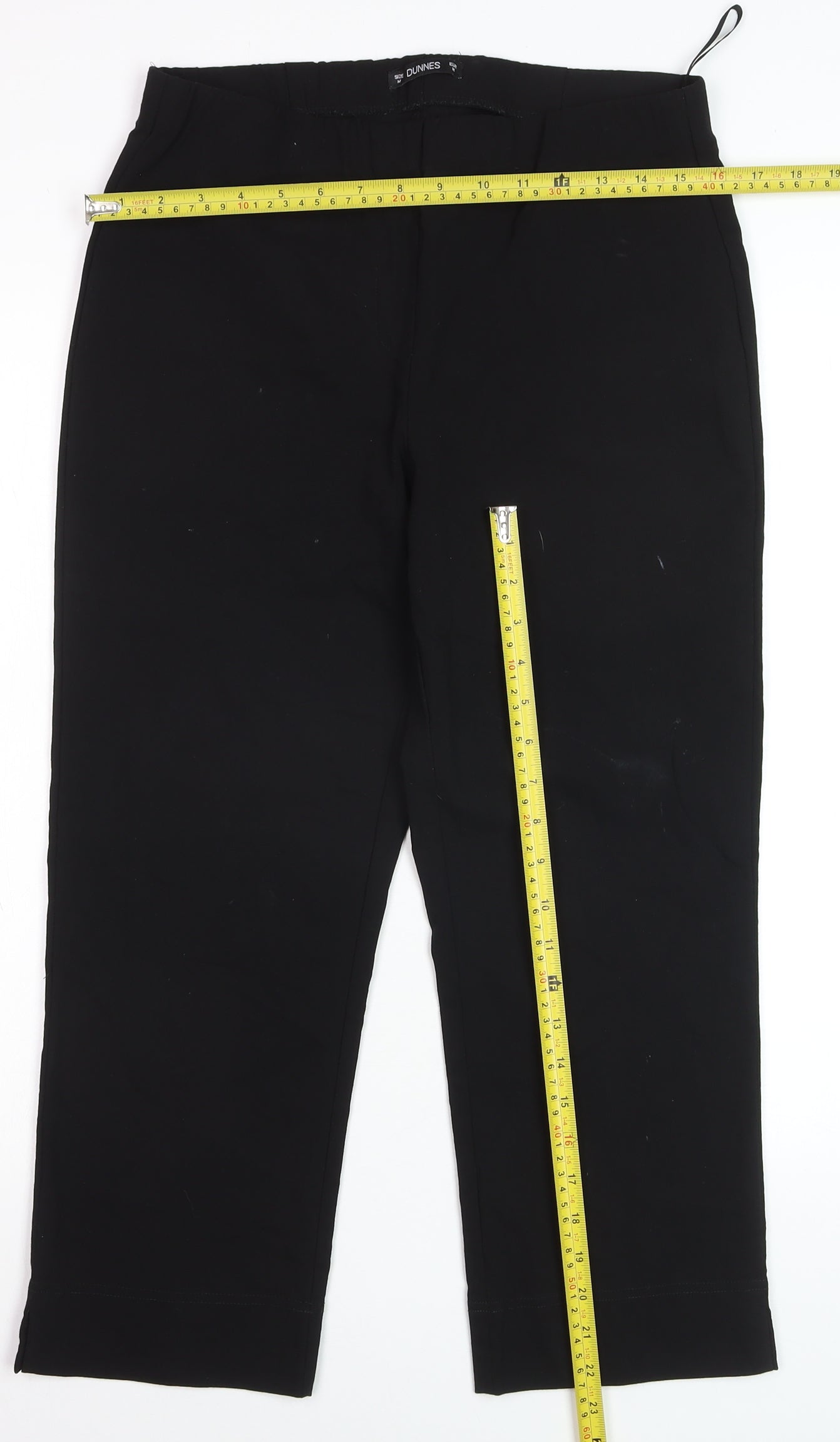 Dunnes Womens Black Cropped Trousers M Elastic Waist Cotton Blend