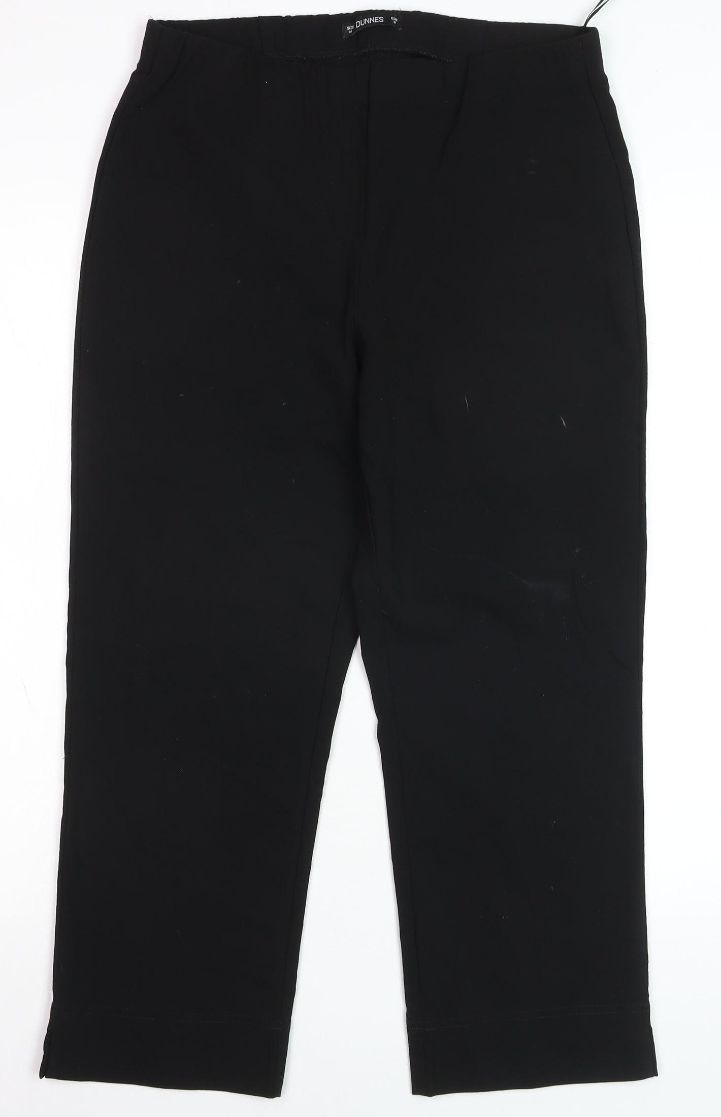 Dunnes Womens Black Cropped Trousers M Elastic Waist Cotton Blend