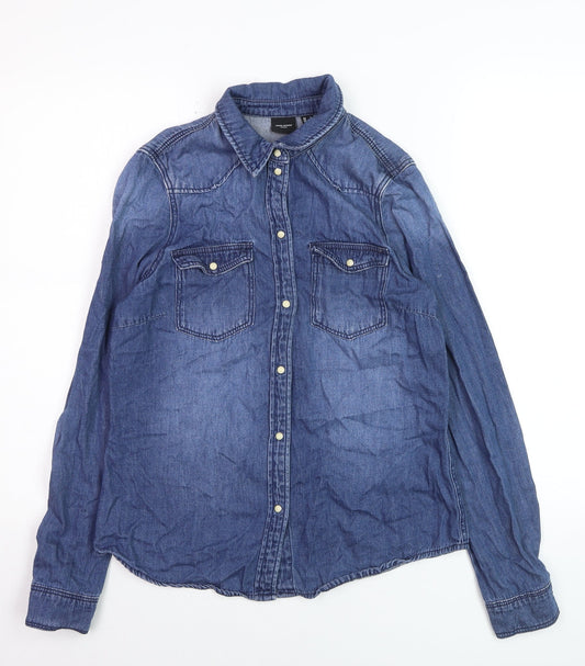 Vero Moda Women's Blue Denim Button-Up Long Sleeve Shirt S
