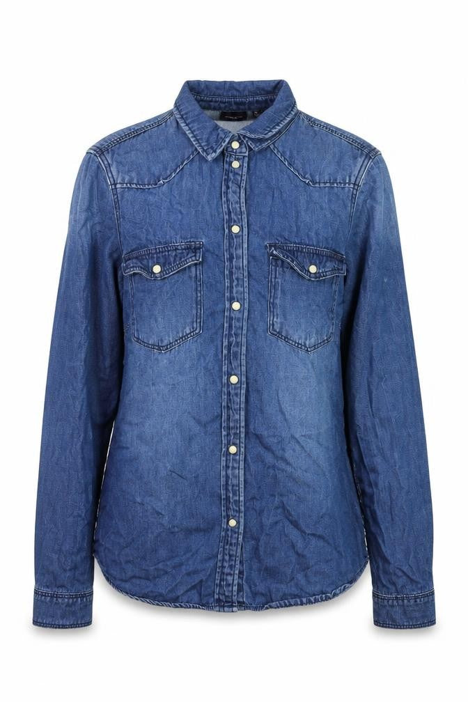 Vero Moda Women's Blue Denim Button-Up Long Sleeve Shirt S