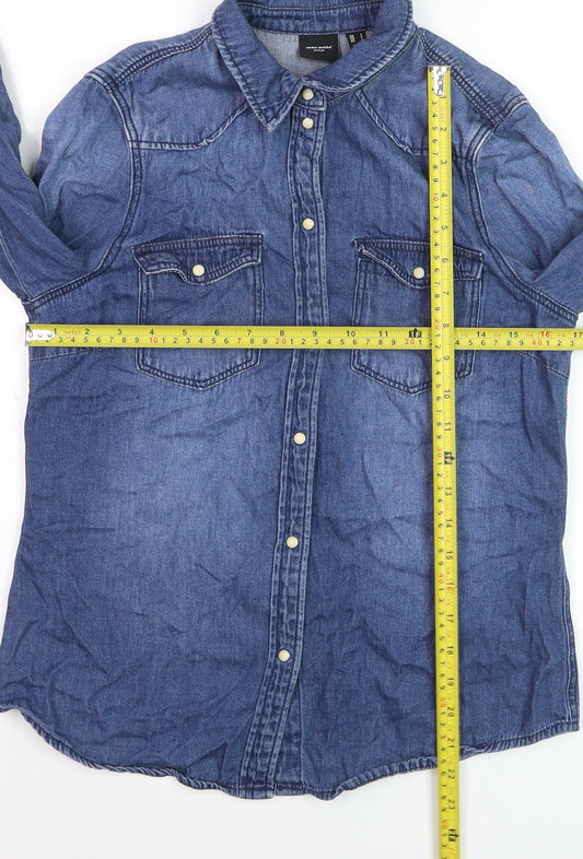 Vero Moda Women's Blue Denim Button-Up Long Sleeve Shirt S