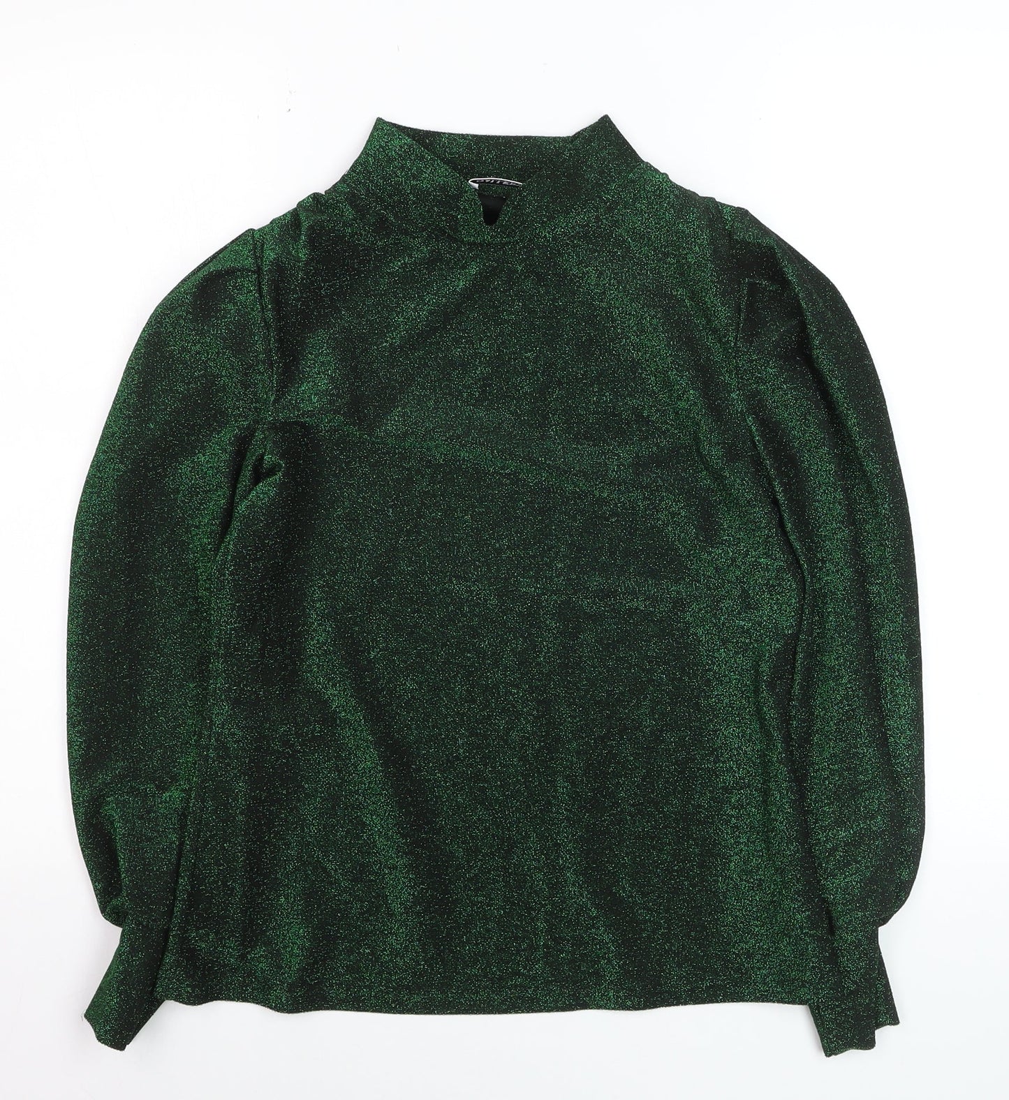 Gallery Women’s Green Glitter Mock Neck Long Sleeve Pullover Jumper Size 8