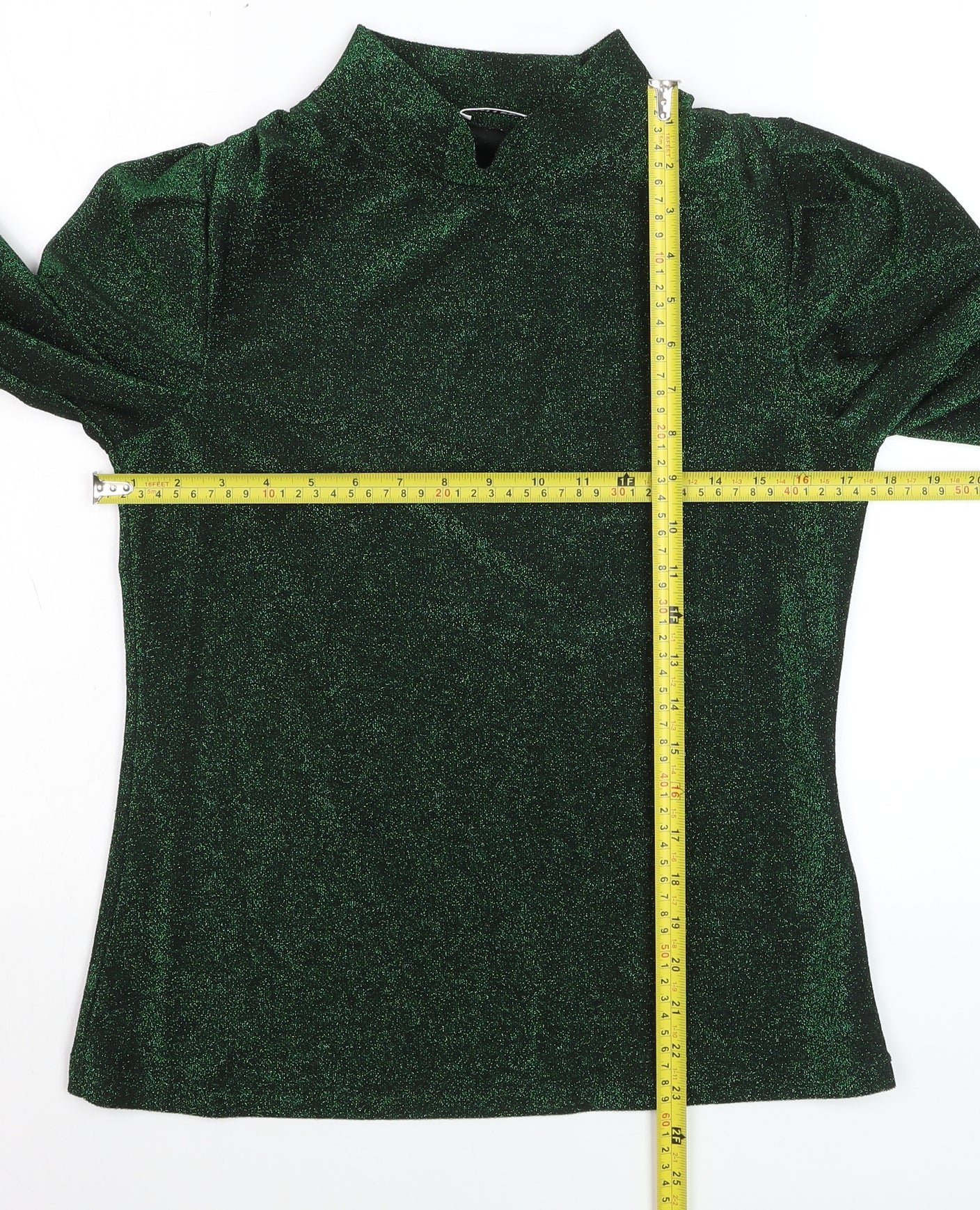 Gallery Women’s Green Glitter Mock Neck Long Sleeve Pullover Jumper Size 8