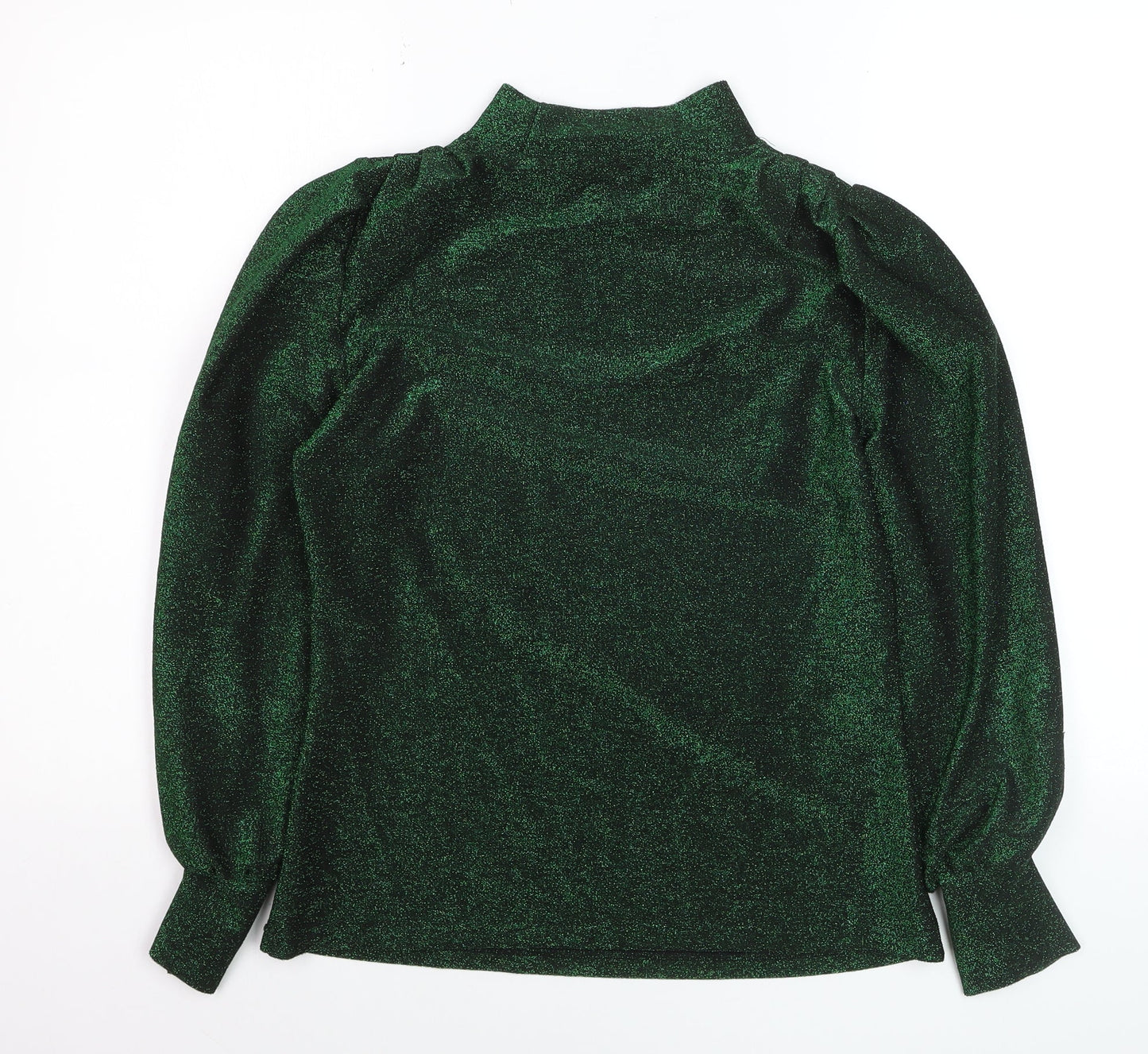 Gallery Women’s Green Glitter Mock Neck Long Sleeve Pullover Jumper Size 8