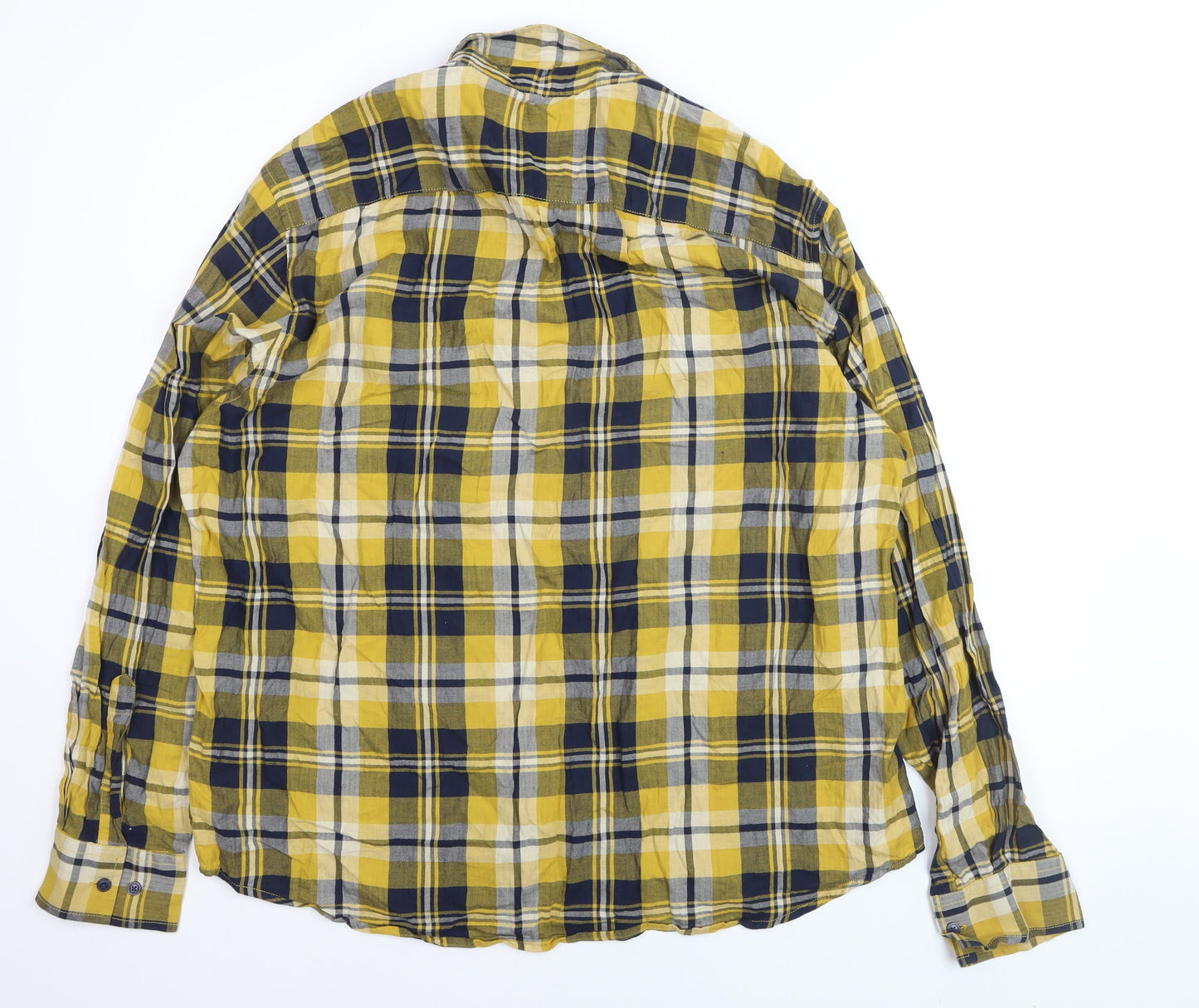 Dunnes Men's Yellow Blue Check Long Sleeve Regular Fit Cotton Shirt XXL