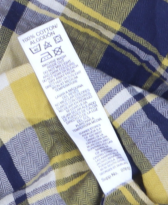 Dunnes Men's Yellow Blue Check Long Sleeve Regular Fit Cotton Shirt XXL