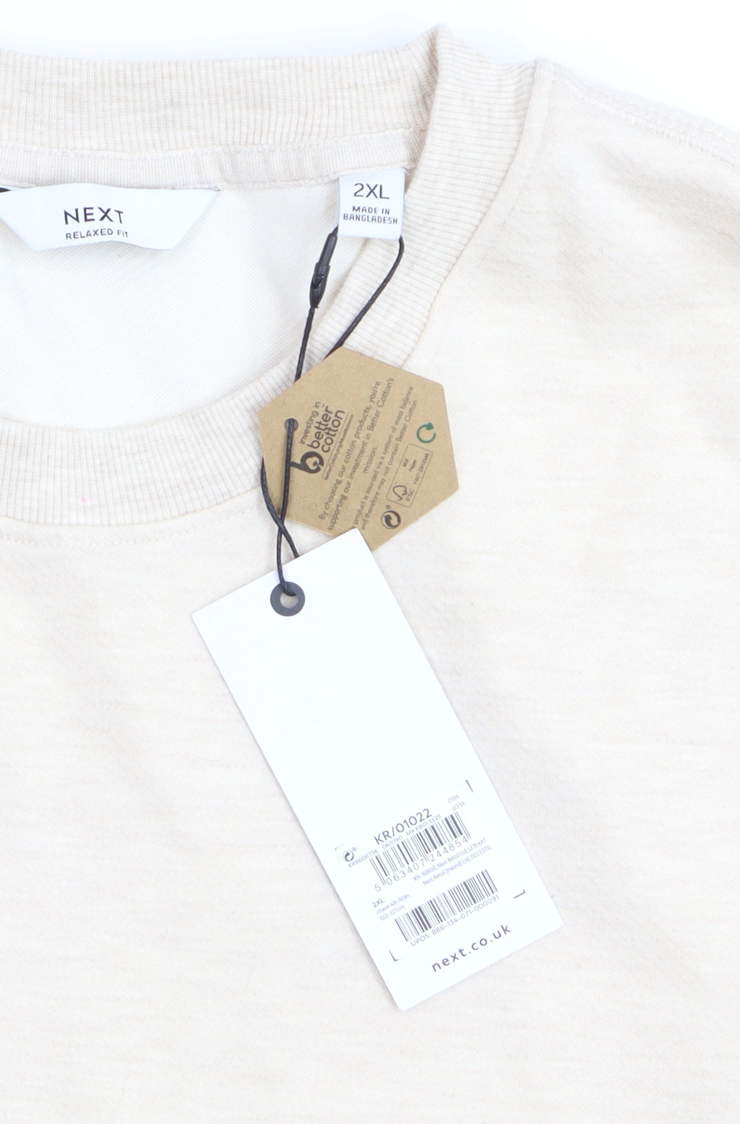 Next Men’s Beige 2XL Relaxed Fit Crew Neck Sweatshirt