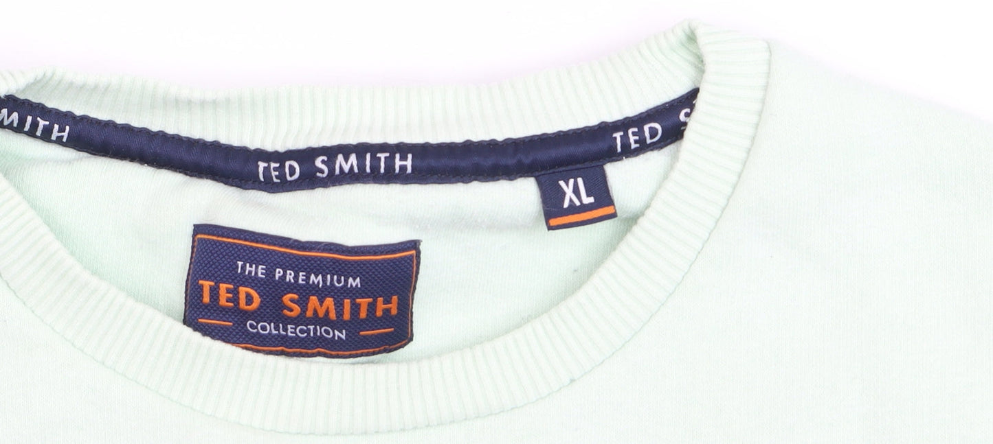 Ted Smith Men's Green XL Pullover Sweatshirt Crew Neck Logo