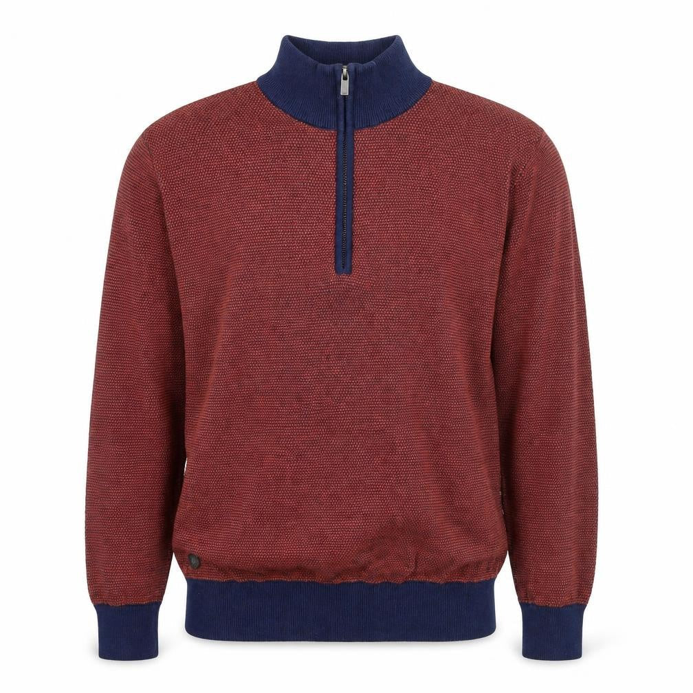 6th Sense Men's Red Blue 1/4 Zip Cotton Jumper L Knit High Neck