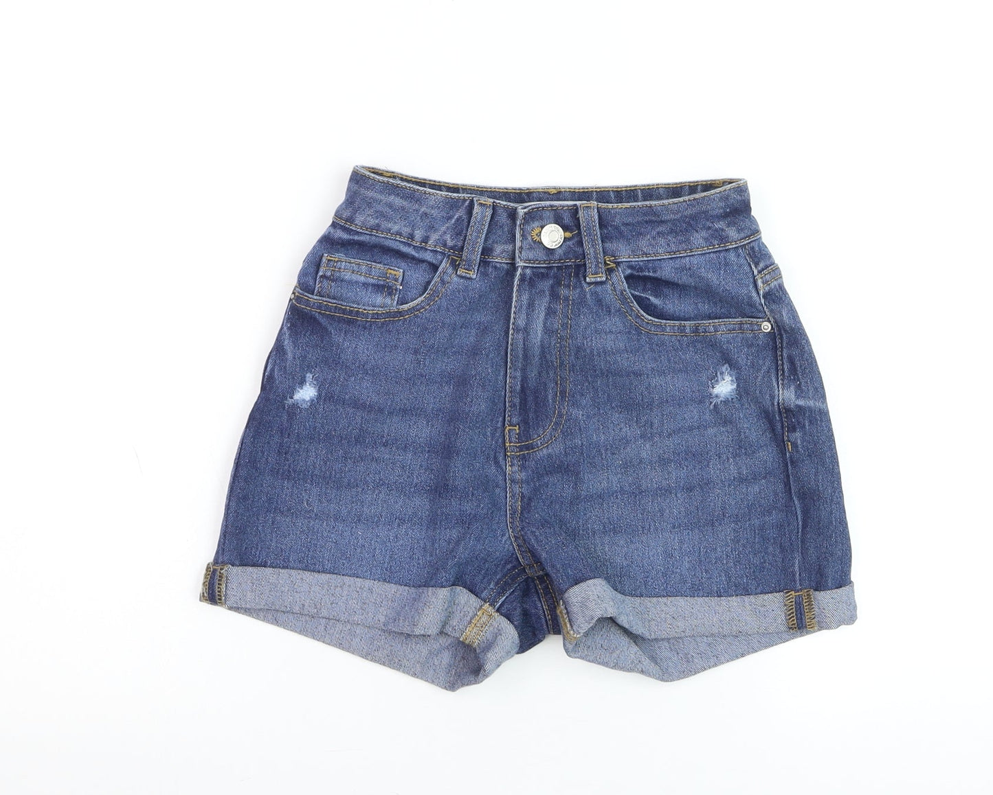 Primark Women's Blue Denim Mom Shorts Size 4 High Waist Stretch