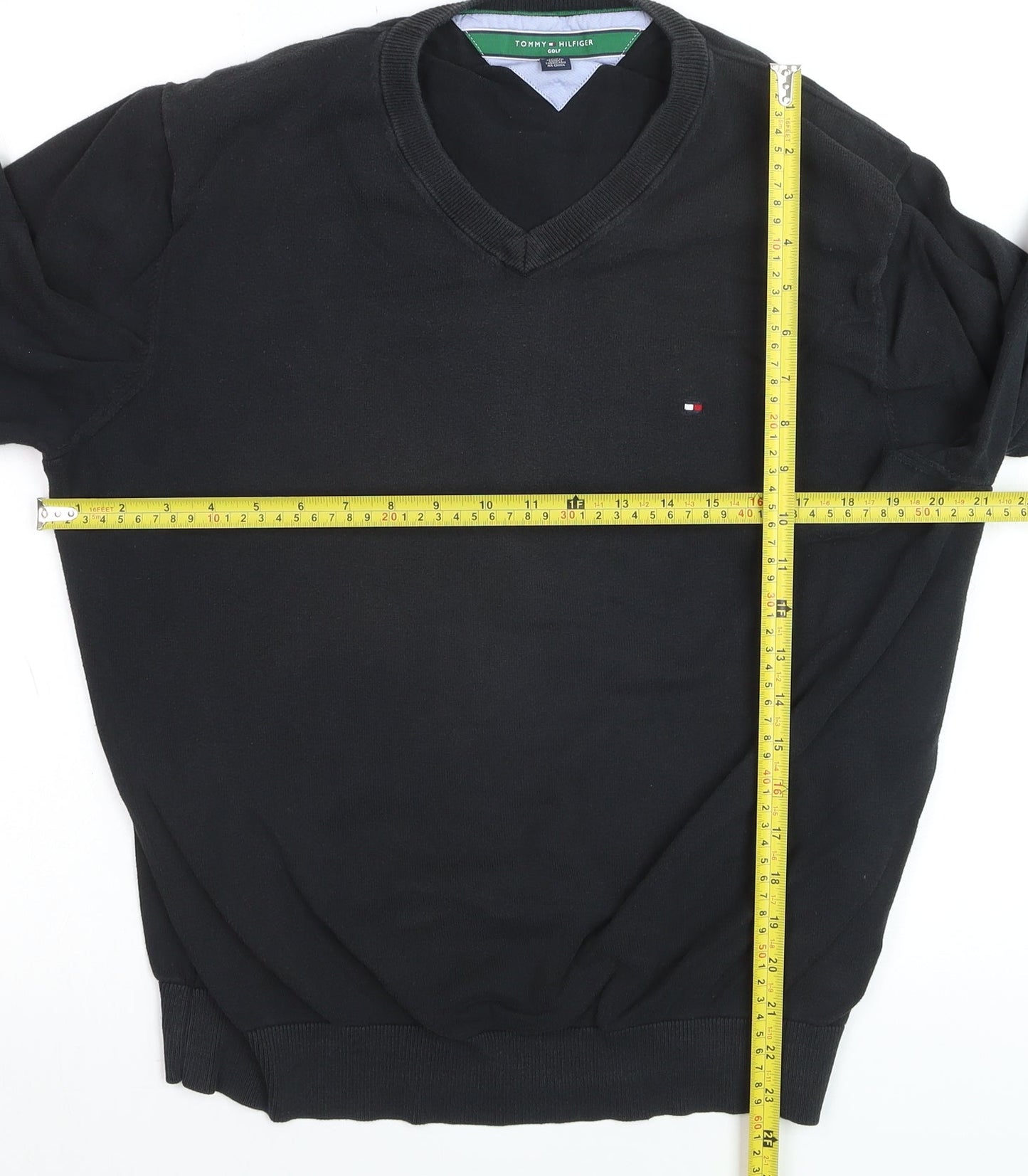 Tommy Hilfiger Men’s Black V-Neck Cotton Golf Jumper XL