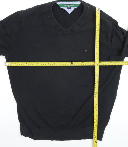 Tommy Hilfiger Men’s Black V-Neck Cotton Golf Jumper XL