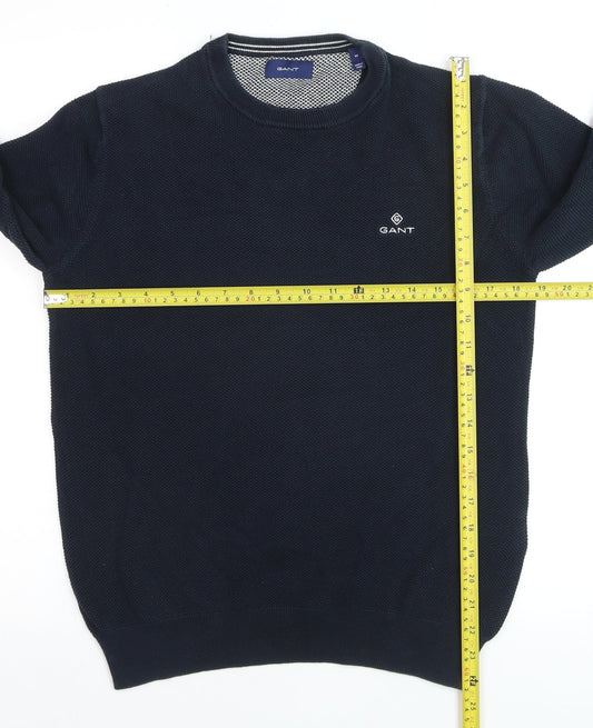 GANT Men's Blue Cotton Crew Neck Waffle Knit Jumper Size M