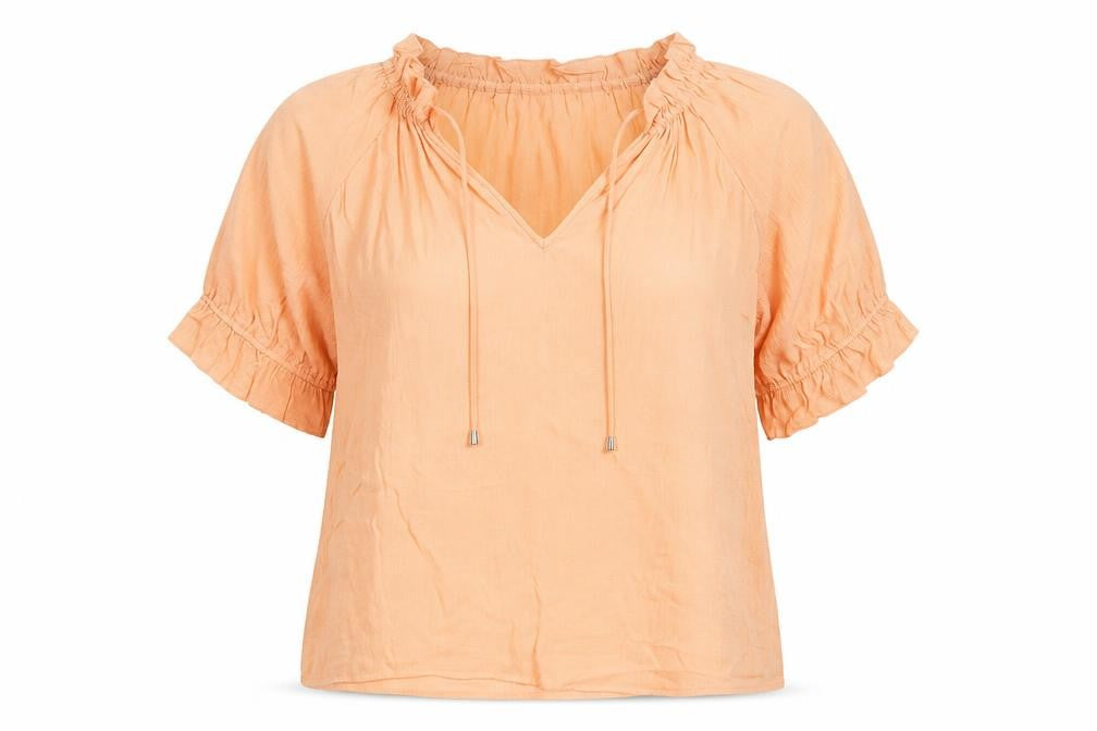 Gallery Women’s Orange Tunic Blouse XL Cotton V-Neck Ruffle Sleeve