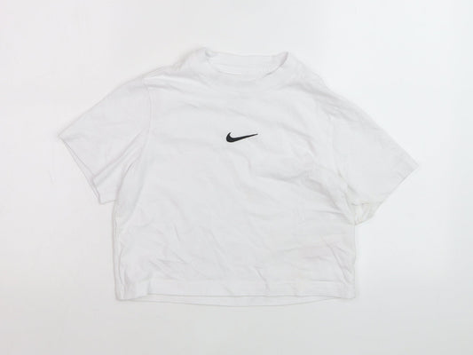 Nike Teens White Loose Fit Basic T-Shirt XS Cotton Crew Neck