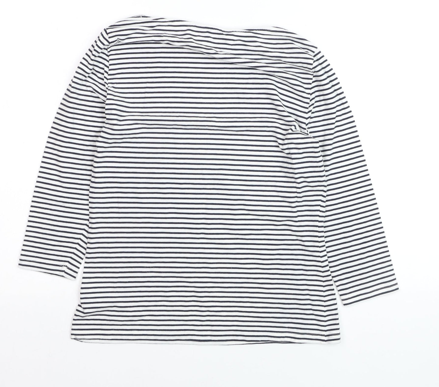 Marks and Spencer Women's White Striped 3/4 Sleeve Cotton T-Shirt Size 12