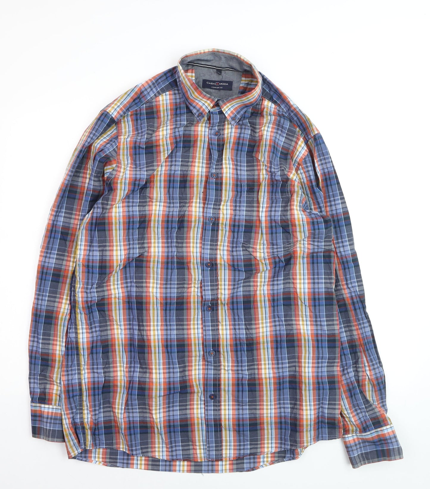 Casa Moda Men's Multicoloured Check Cotton Long Sleeve Shirt L