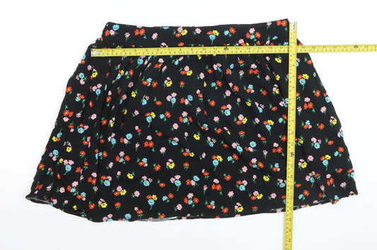 Dunnes Women Black Floral A-Line Short Skirt Size L