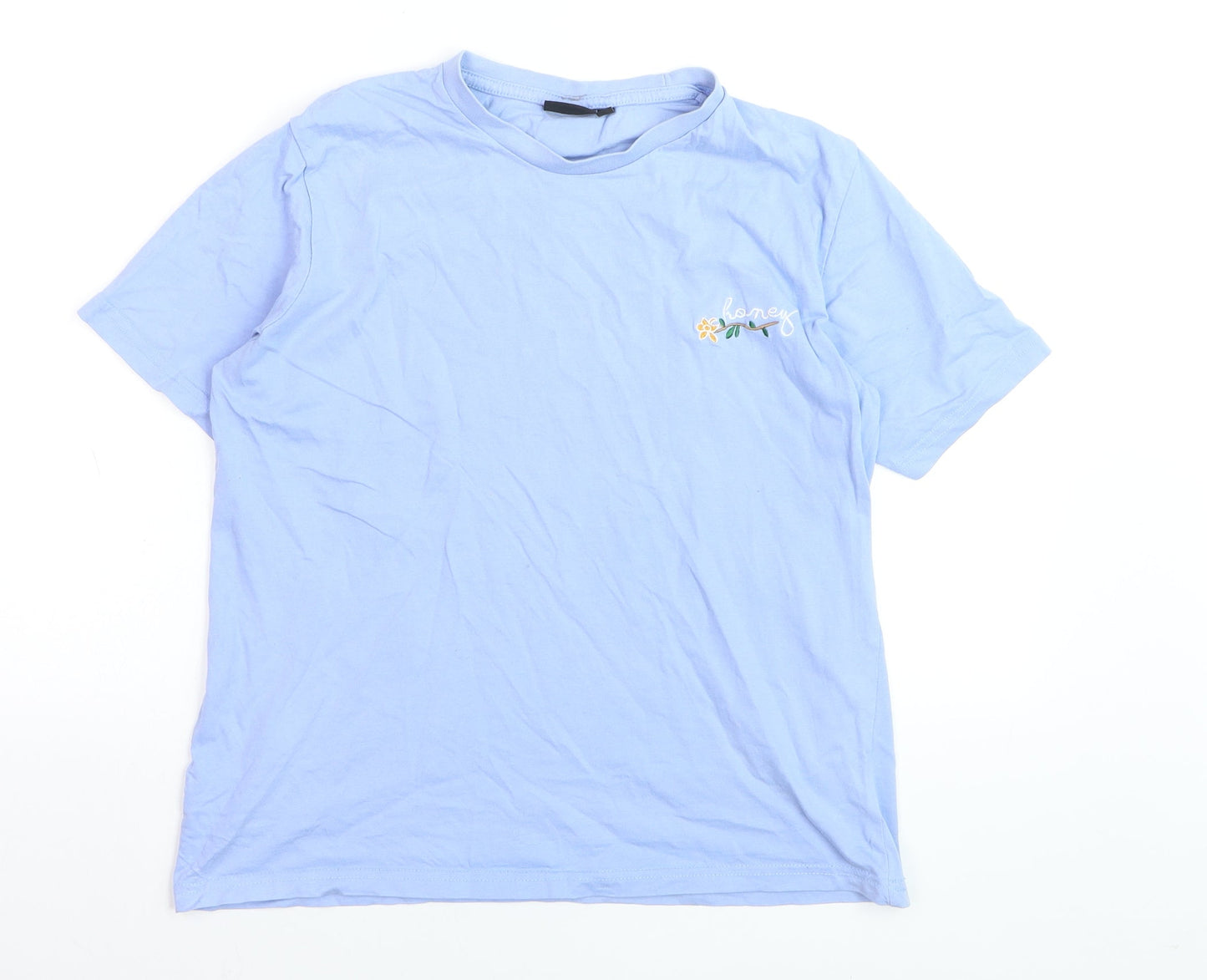 BORN Men's Blue 'Honey' Embroidered Cotton T-Shirt Medium