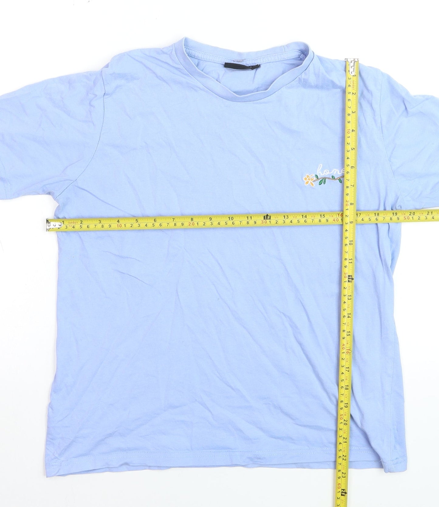 BORN Men's Blue 'Honey' Embroidered Cotton T-Shirt Medium