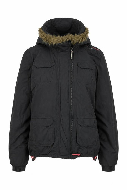 Superdry Women Black M Windcheater Hooded Jacket Faux Fur Trim