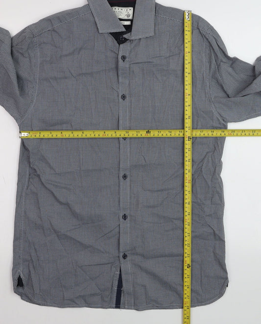 Jack & Jones Men’s Blue Check Premium Long Sleeve Button-Up Shirt L