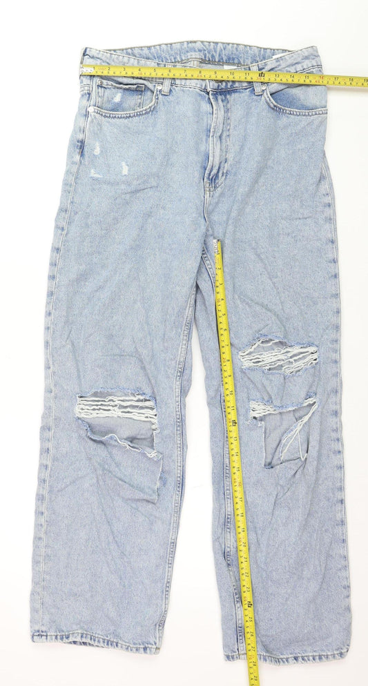 Ardene Women’s Blue Distressed Loose Straight High Waist Jeans Size 16