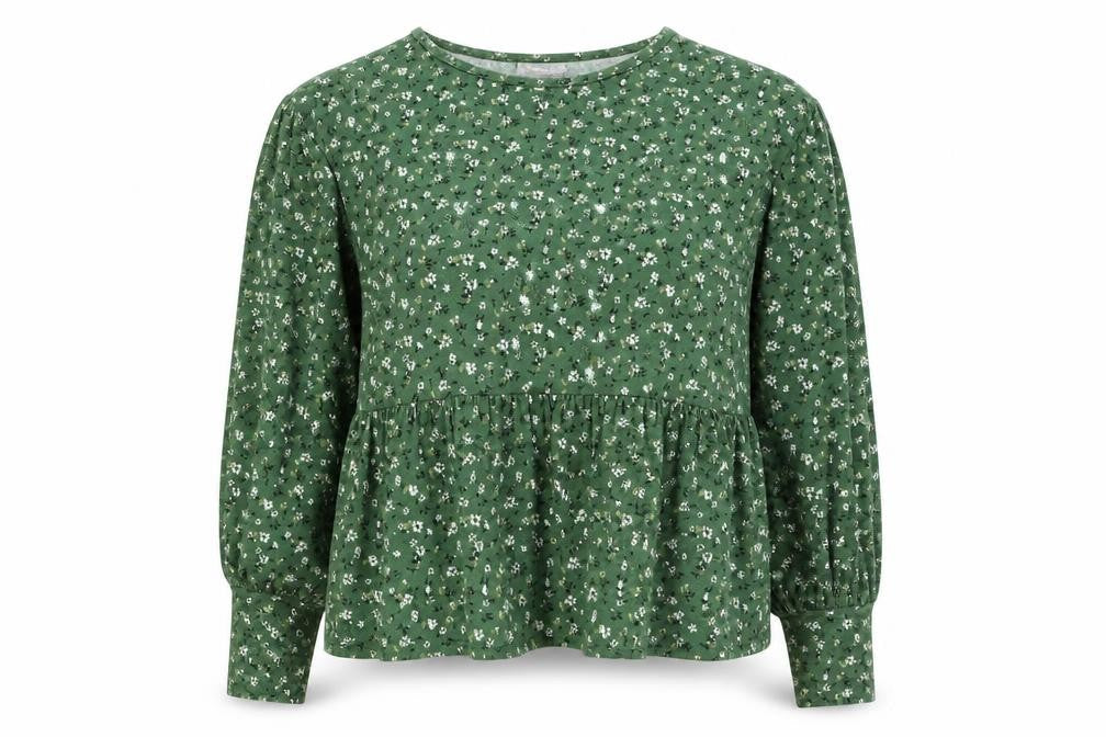 Wednesday’s Girl Women’s Green Floral Long Sleeve Jersey Blouse Size S