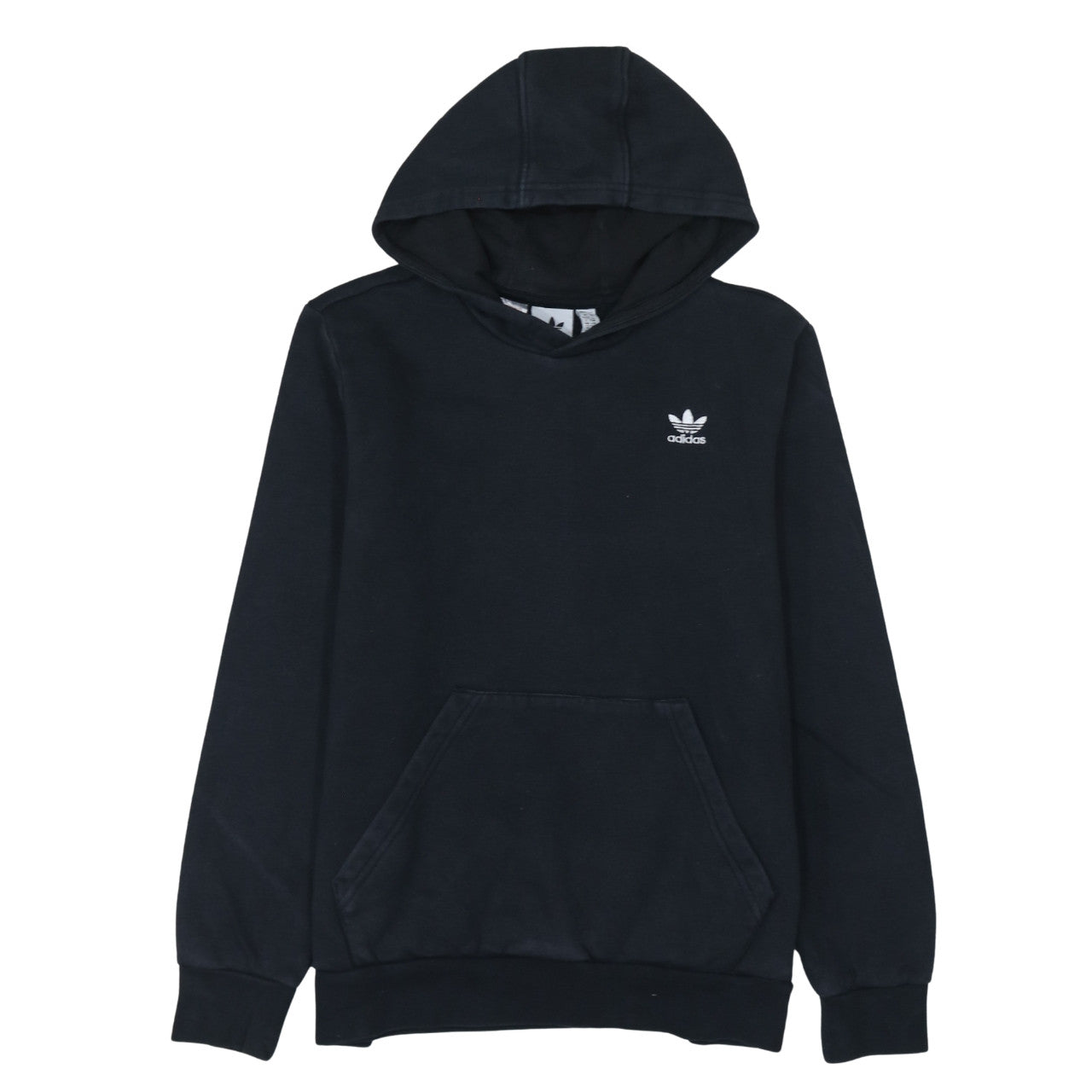 Adidas Boys Black Pullover Hoodie Size 13-14 Years Logo Cotton Blend