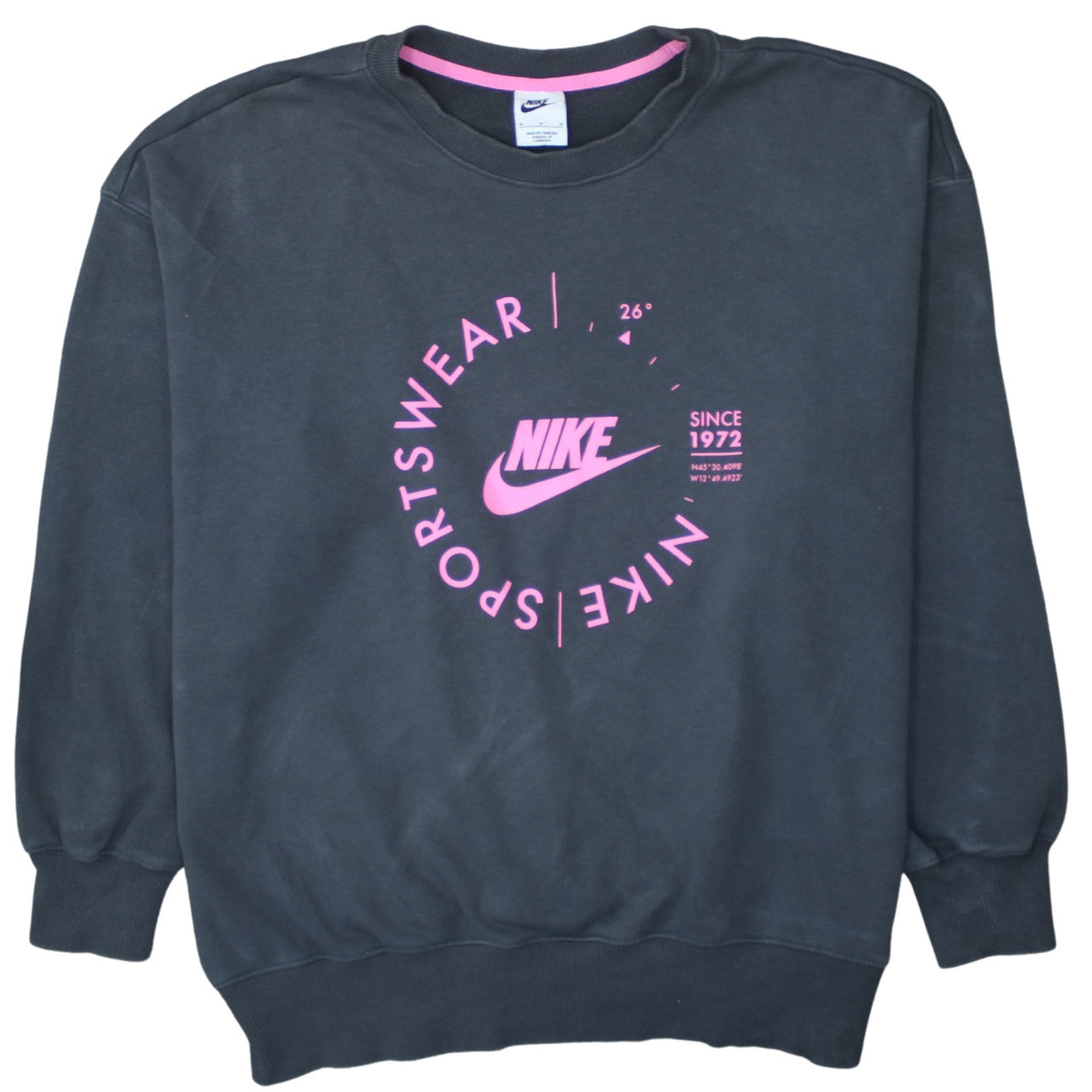 Nike Womens Black Pink Logo Crew Neck Pullover Sweatshirt M