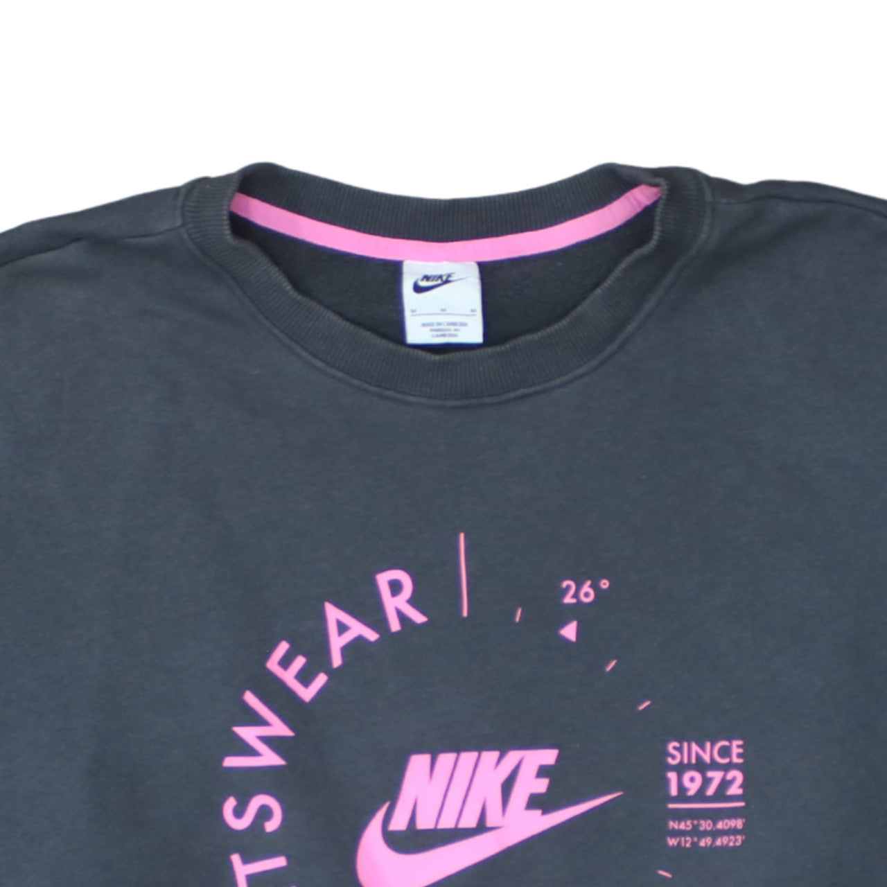 Nike Womens Black Pink Logo Crew Neck Pullover Sweatshirt M