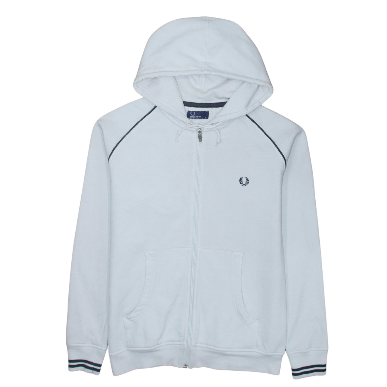 Fred Perry Men's White Full Zip Hoodie Size S Sportswear Fleece