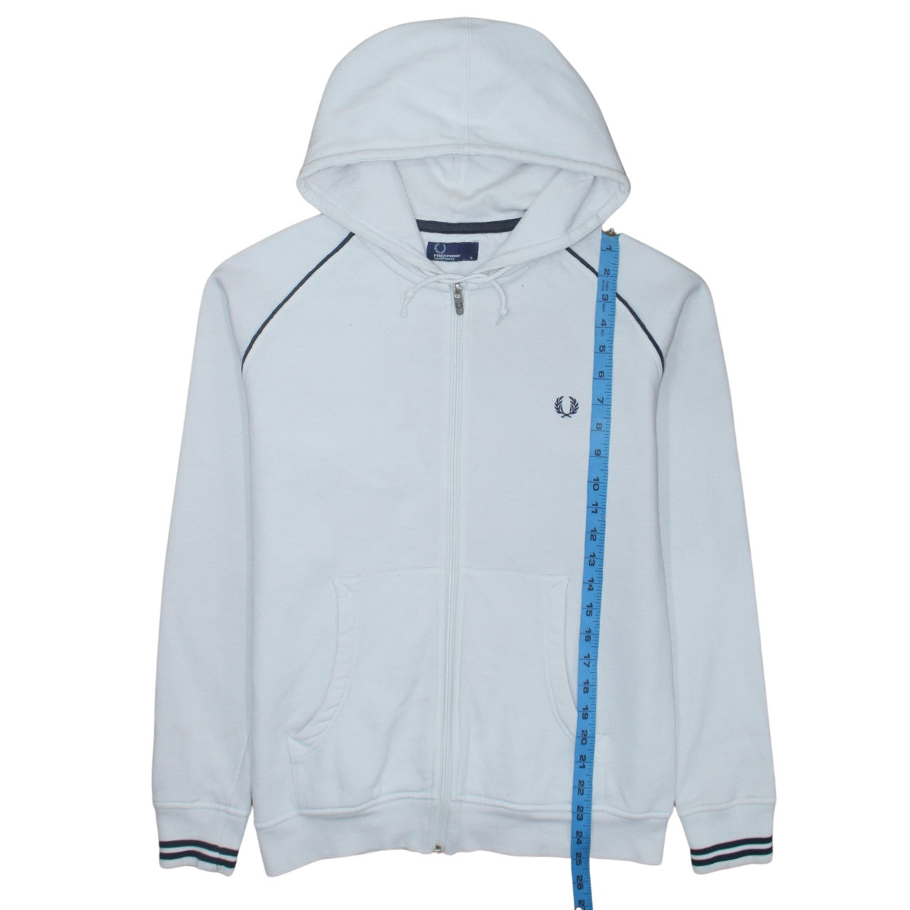 Fred Perry Men's White Full Zip Hoodie Size S Sportswear Fleece