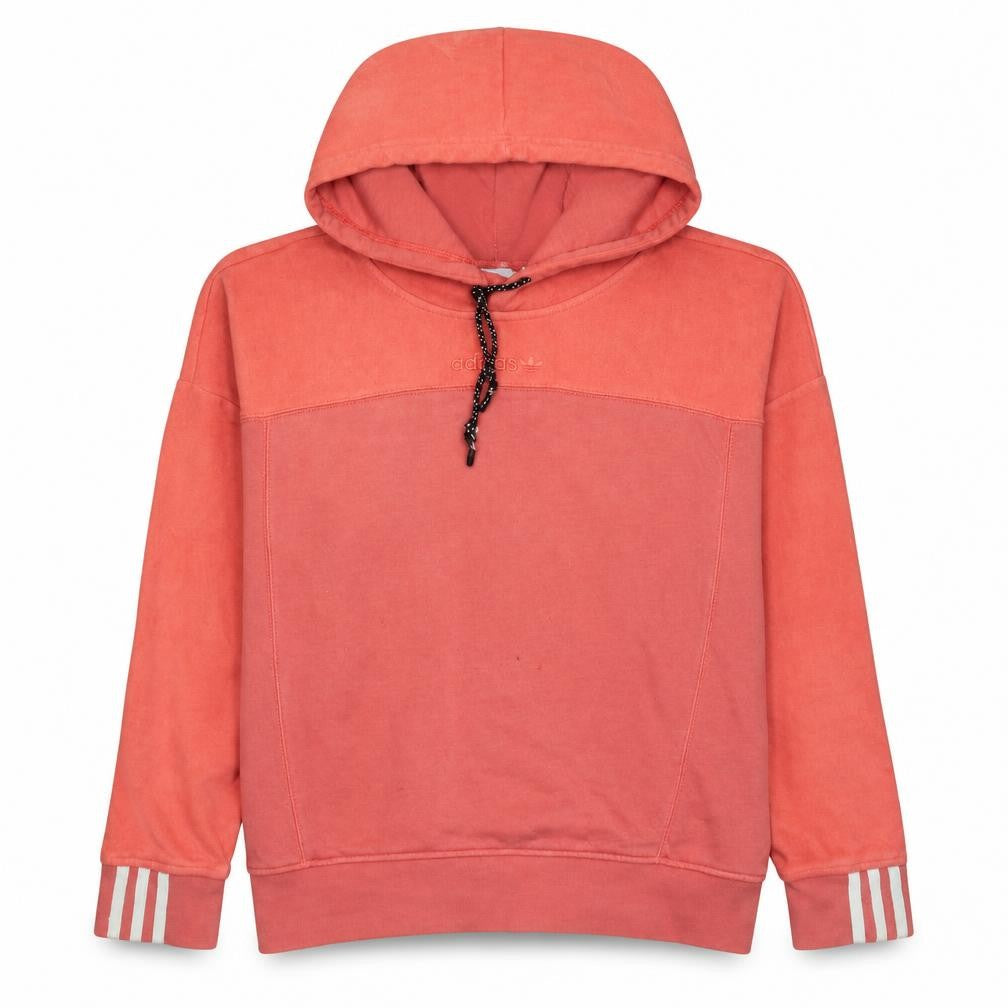 Front view of Adidas women’s coral hoodie, size UK 8, pullover hooded sweatshirt