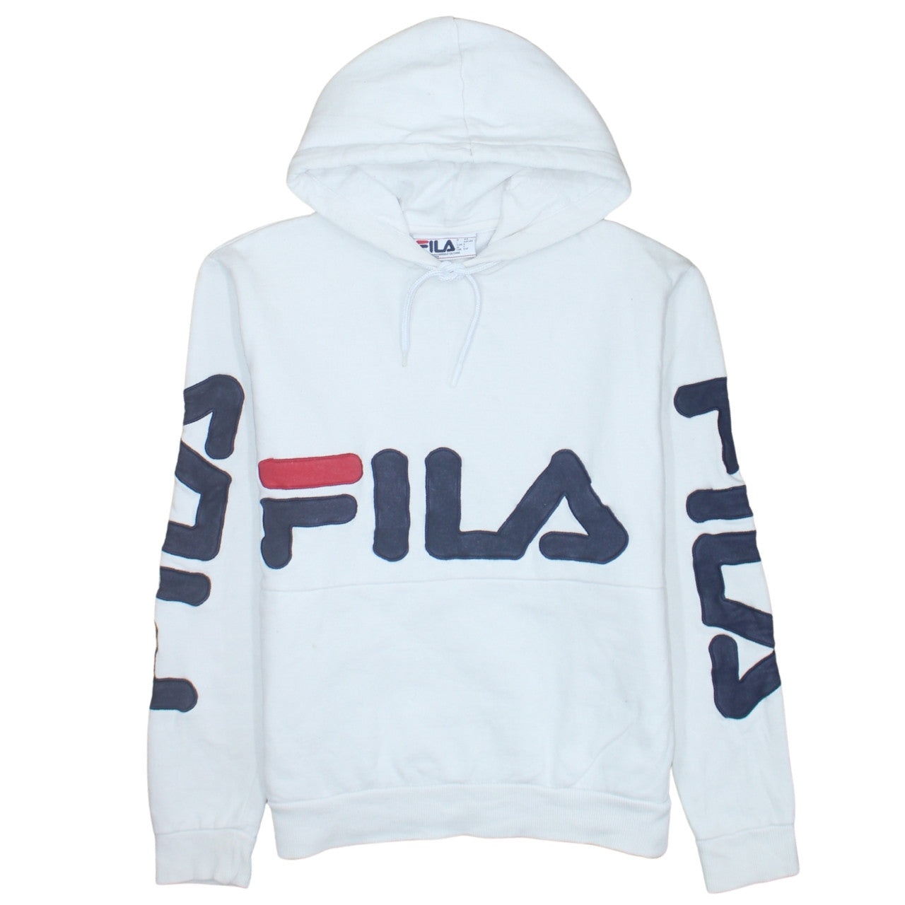 FILA Men's White Pullover Hoodie Small Logo Graphic Print Sweatshirt