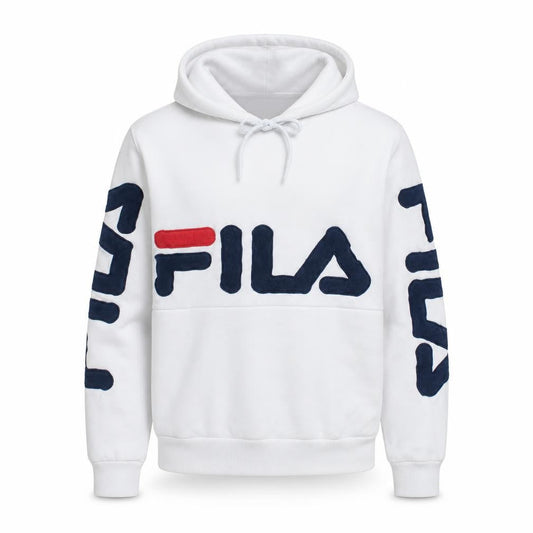 FILA Men's White Pullover Hoodie Small Logo Graphic Print Sweatshirt
