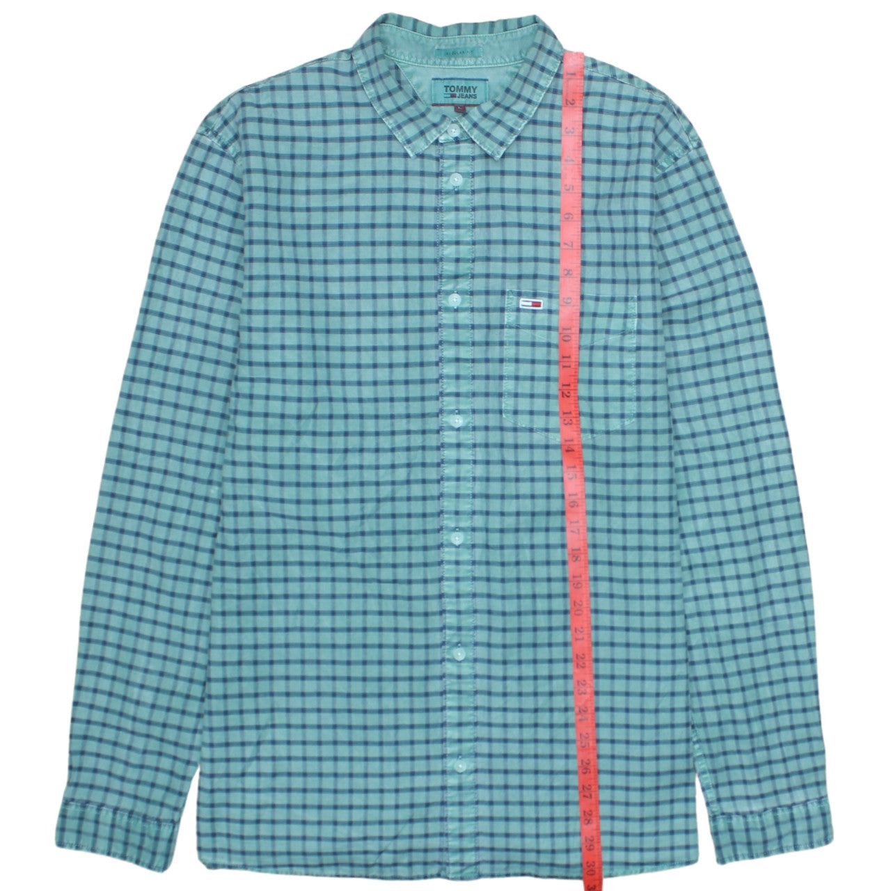 Tommy Jeans Men's Blue Check Long Sleeve Regular Fit Cotton Shirt L