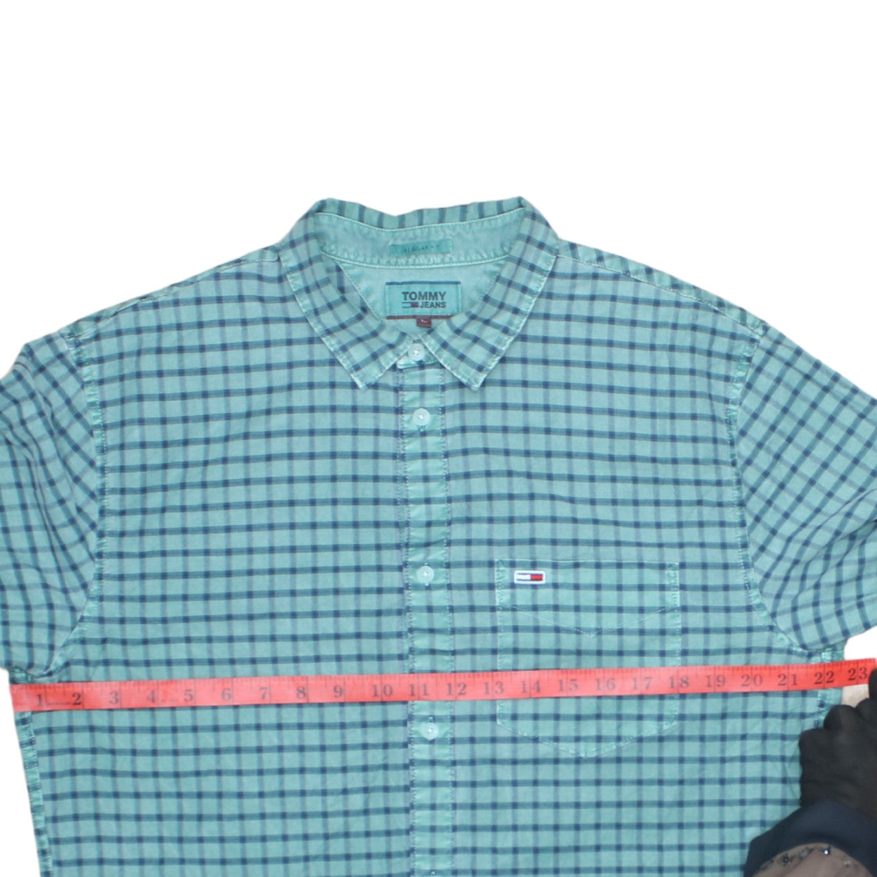 Tommy Jeans Men's Blue Check Long Sleeve Regular Fit Cotton Shirt L
