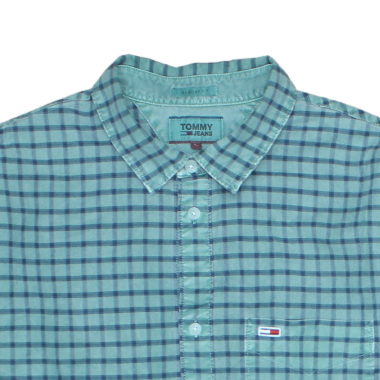 Tommy Jeans Men's Blue Check Long Sleeve Regular Fit Cotton Shirt L
