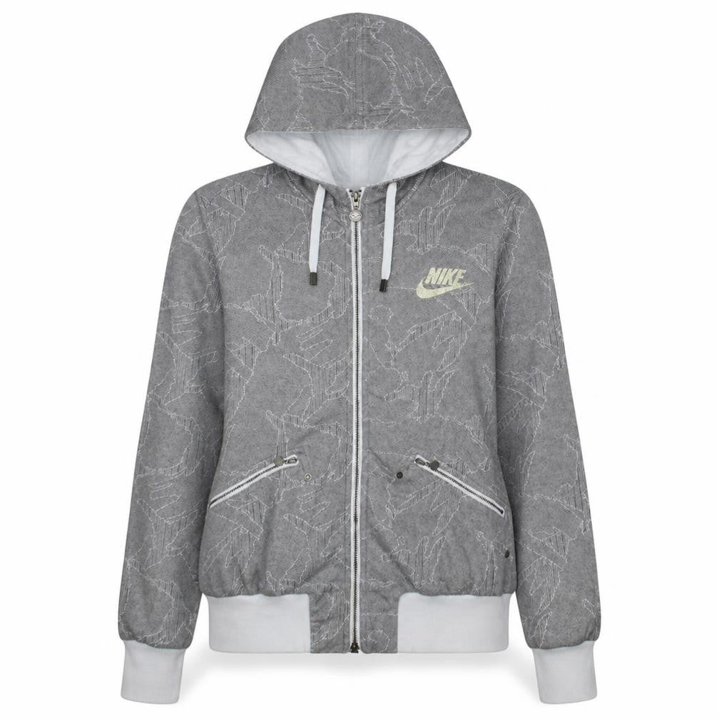 Nike Women's Grey Full Zip Hoodie Small - Logo Print Drawstring Hooded Sweatshirt