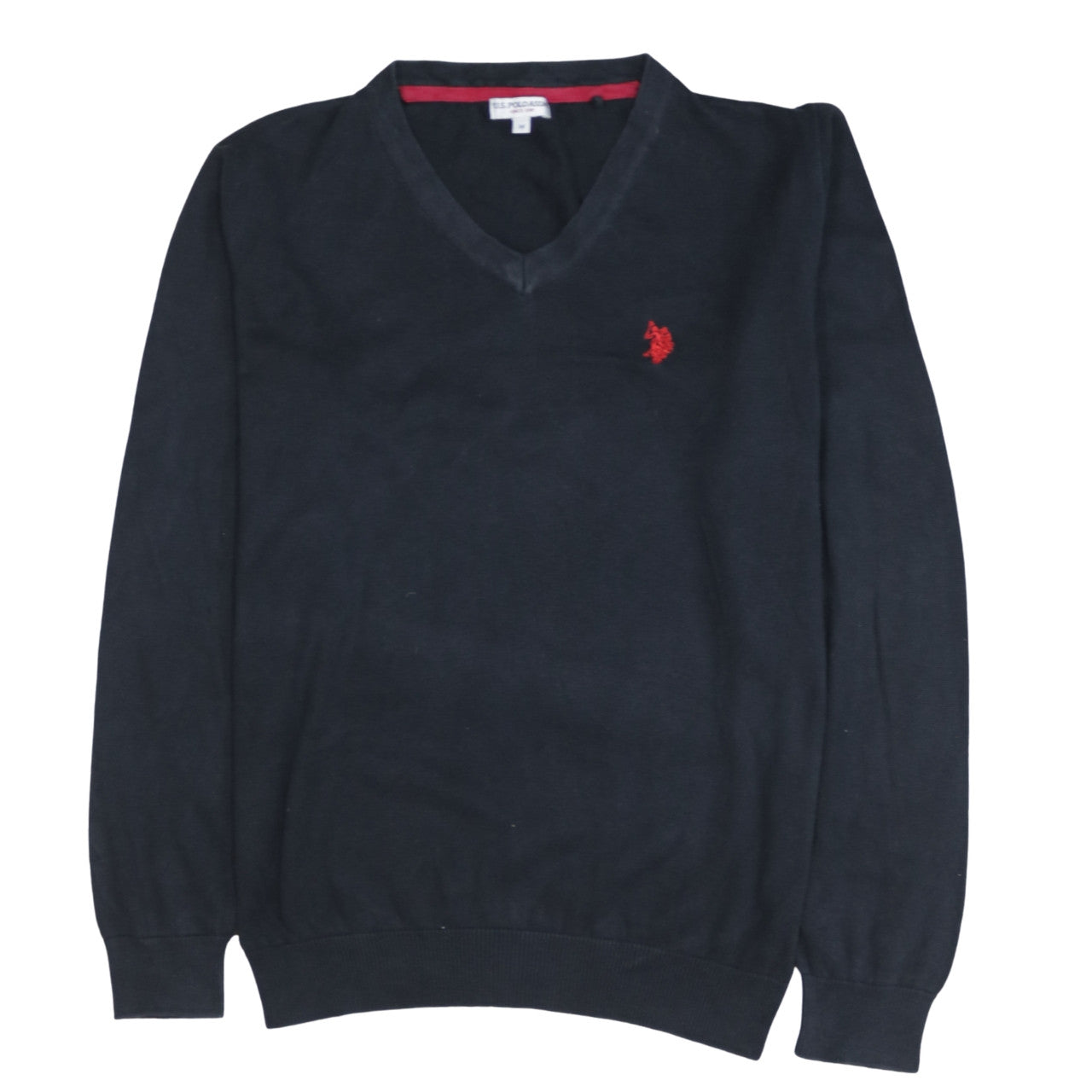 U.S. Polo Assn. Men's Blue V-Neck Cotton Blend Jumper Size M