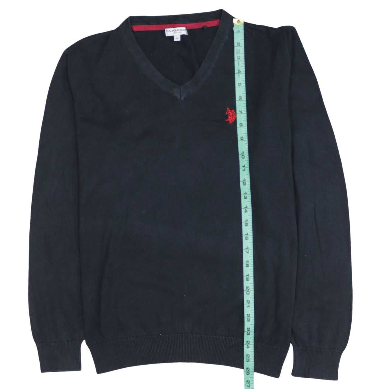 U.S. Polo Assn. Men's Blue V-Neck Cotton Blend Jumper Size M