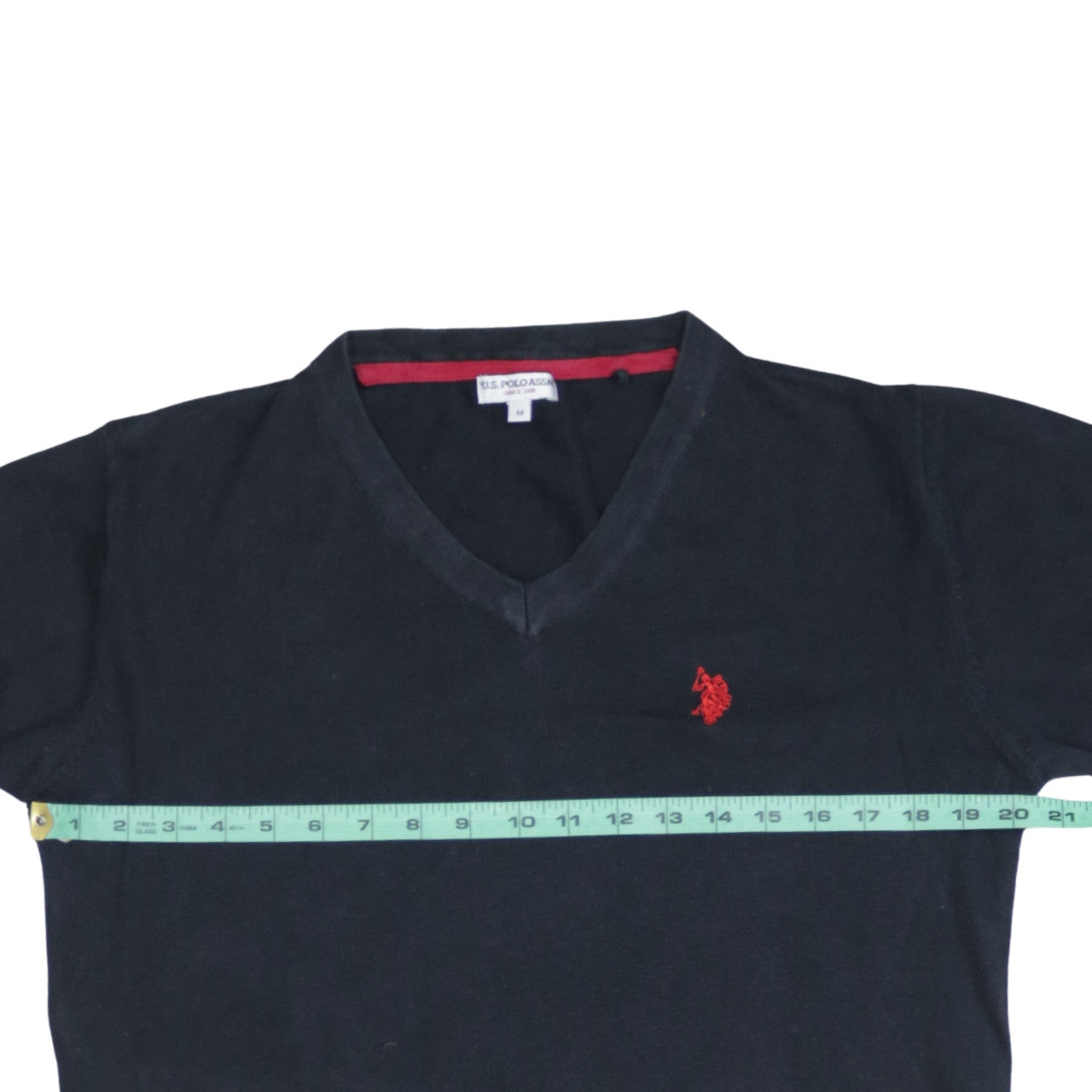 U.S. Polo Assn. Men's Blue V-Neck Cotton Blend Jumper Size M