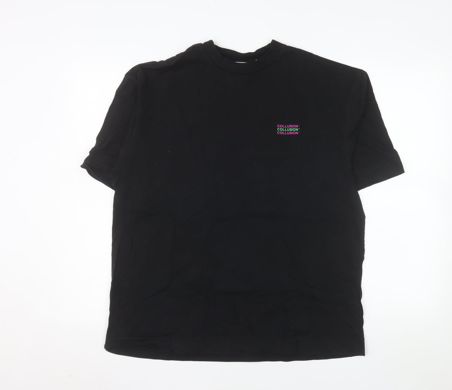 Collusion Men's Black Graphic Cosmic Print Cotton T-Shirt Size M