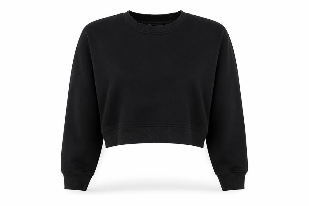 Zara Women's Black Cropped Crew Neck Pullover Sweatshirt Size S