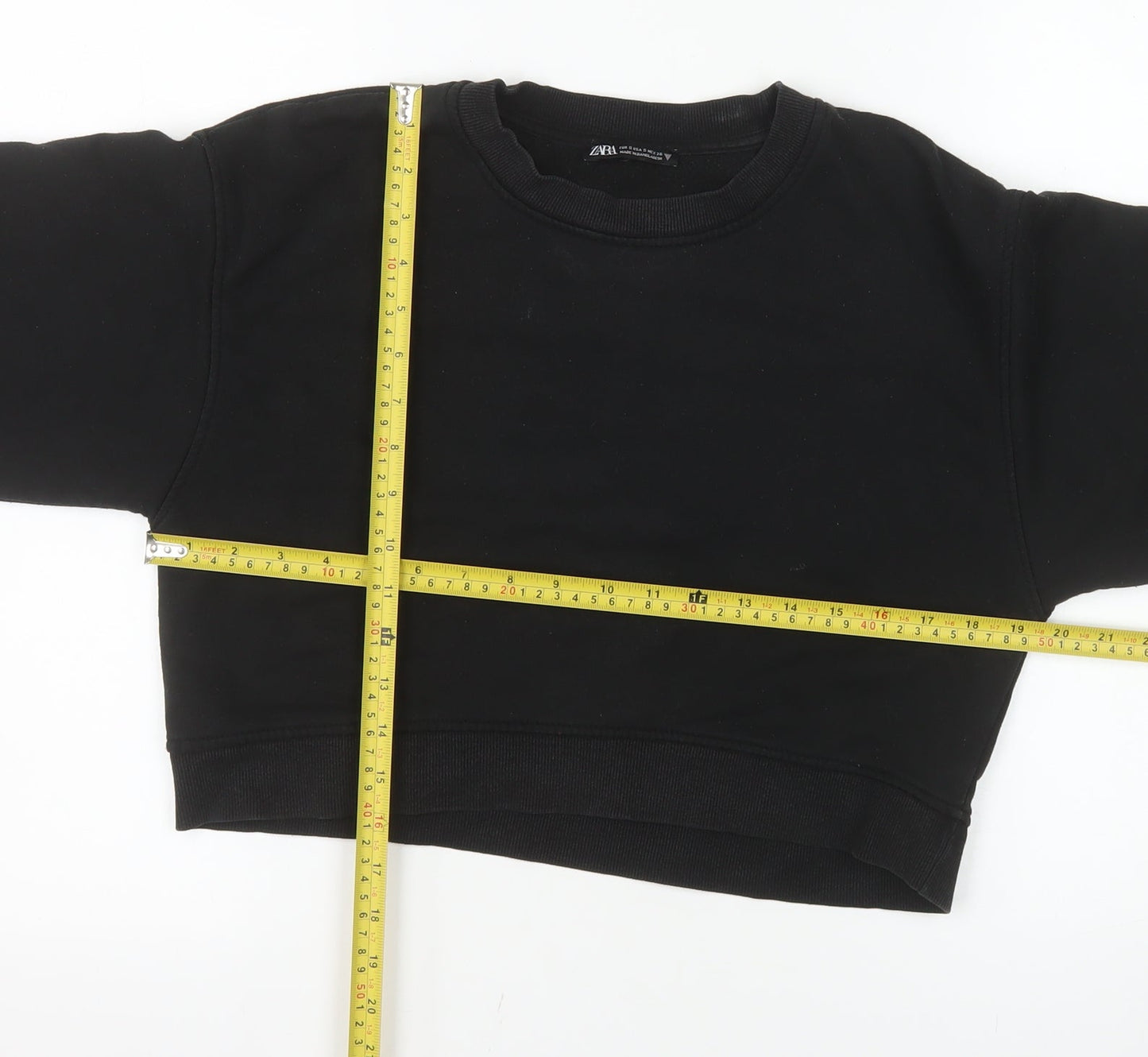 ZARA Women's Black Cropped Crew Neck Pullover Sweatshirt Size S