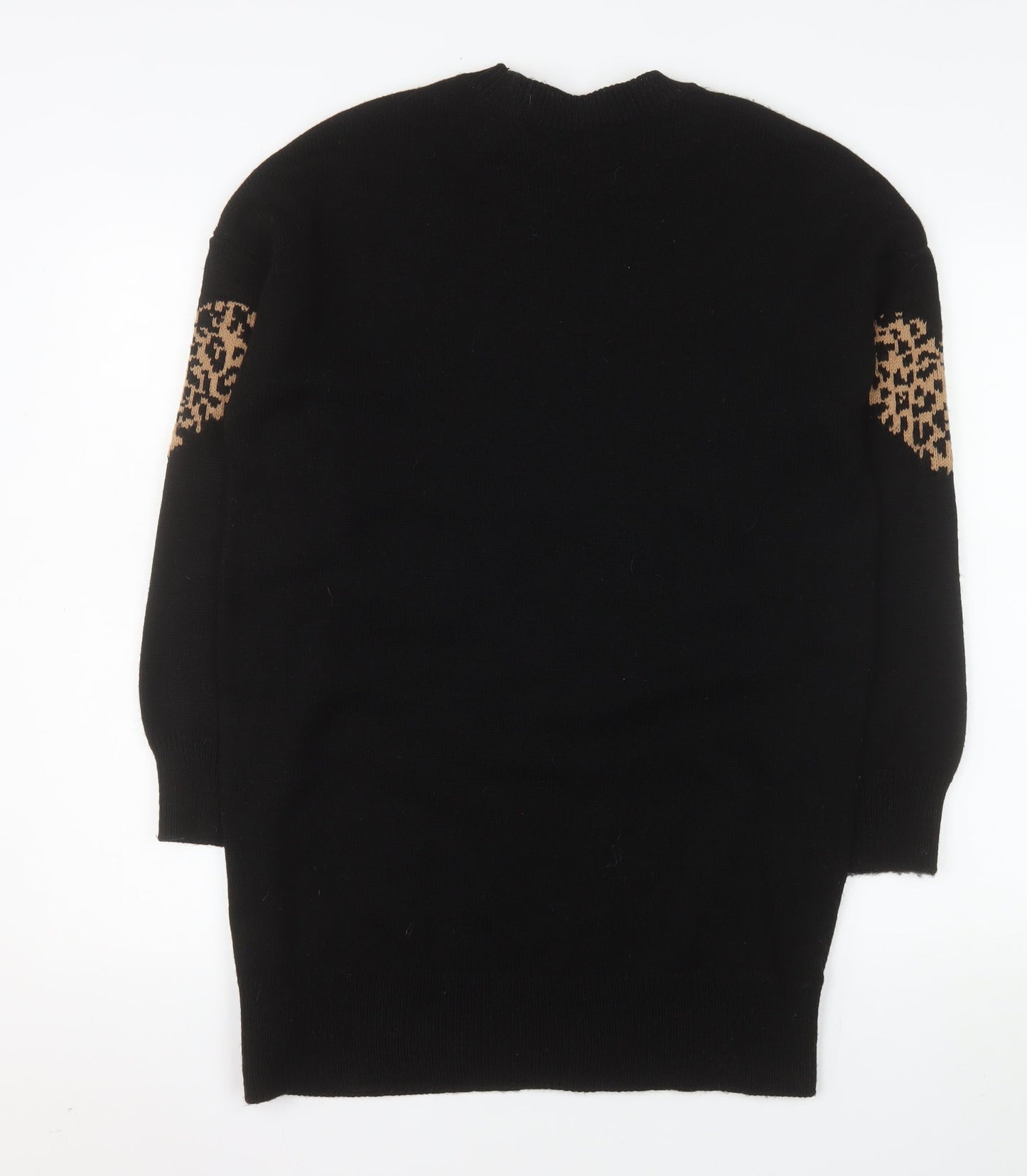 New Look Women's Black Heart Leopard Knit Pullover Jumper Size S