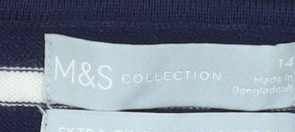 Marks and Spencer Women's Blue Striped Merino Wool Jumper Size 14
