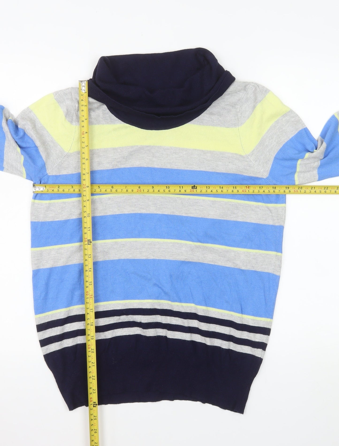 Marks and Spencer Women’s Blue Mix Striped Roll Neck Jumper Size 16