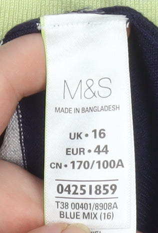 Marks and Spencer Women’s Blue Mix Striped Roll Neck Jumper Size 16